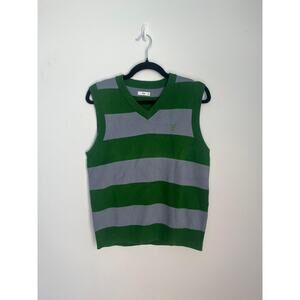 TNA Sweater Vest Women XS Green‎ Gray Stripe V Neck Knit Preppy Y2K